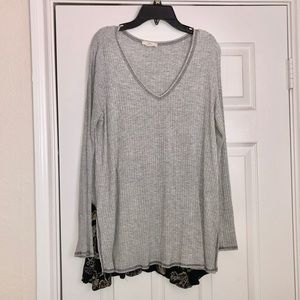 Grey Long sleeve top w/ embroidery details